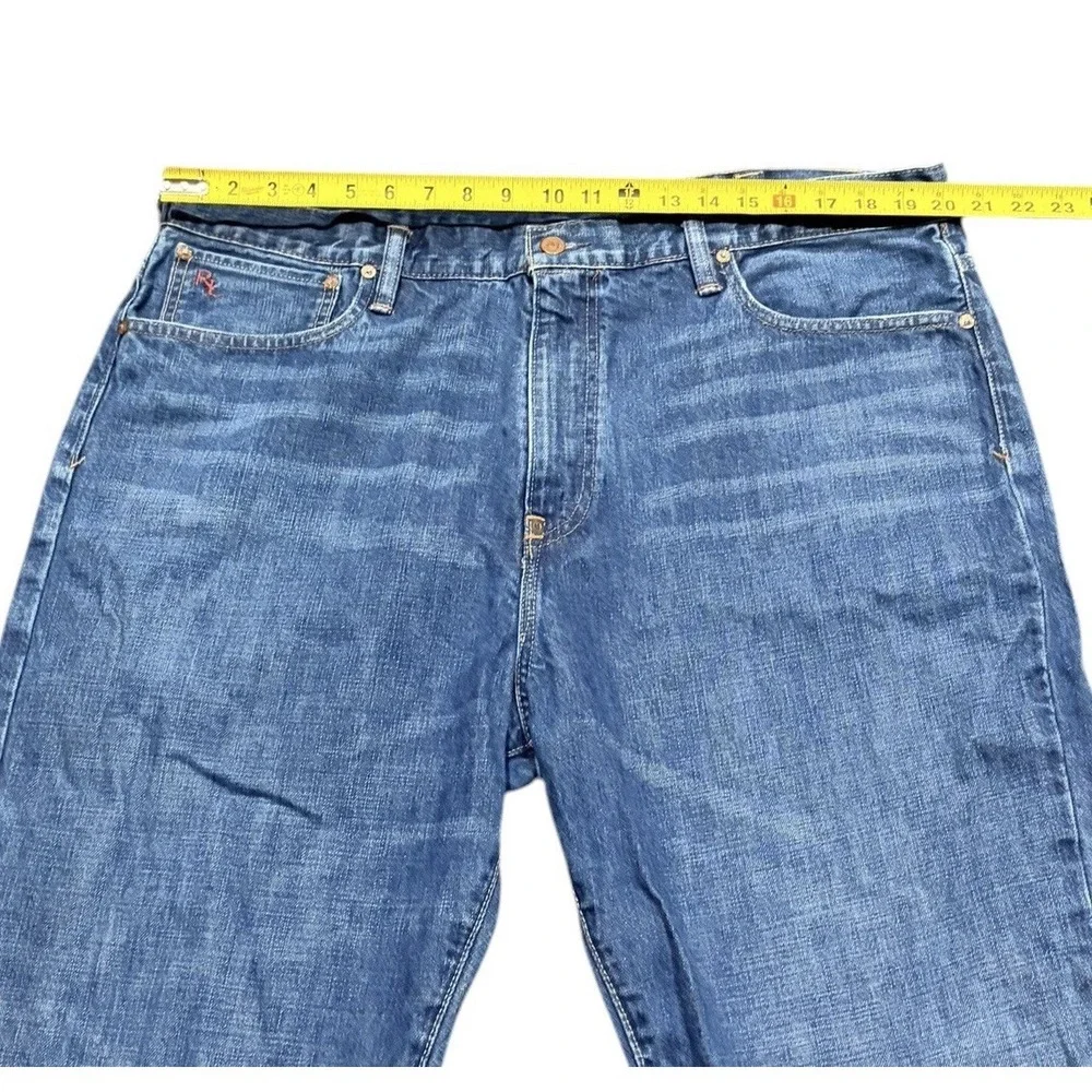 Polo Ralph Lauren Vintage 67 Jeans 40x32 Blue Straight Leg RL Logo Distressed
